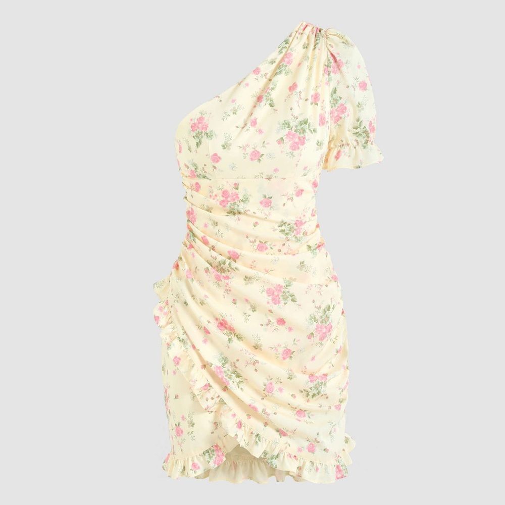CIDER Floral One Shoulder Ruffle Mini Dress Small